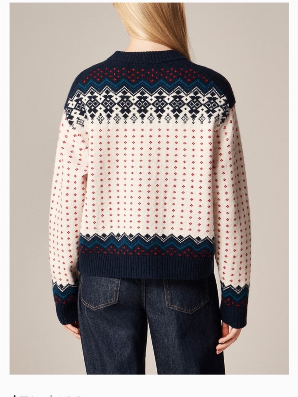 J.Crew Fair Isle Lambswool Nordic Sweater Cream Navy Red Size Small